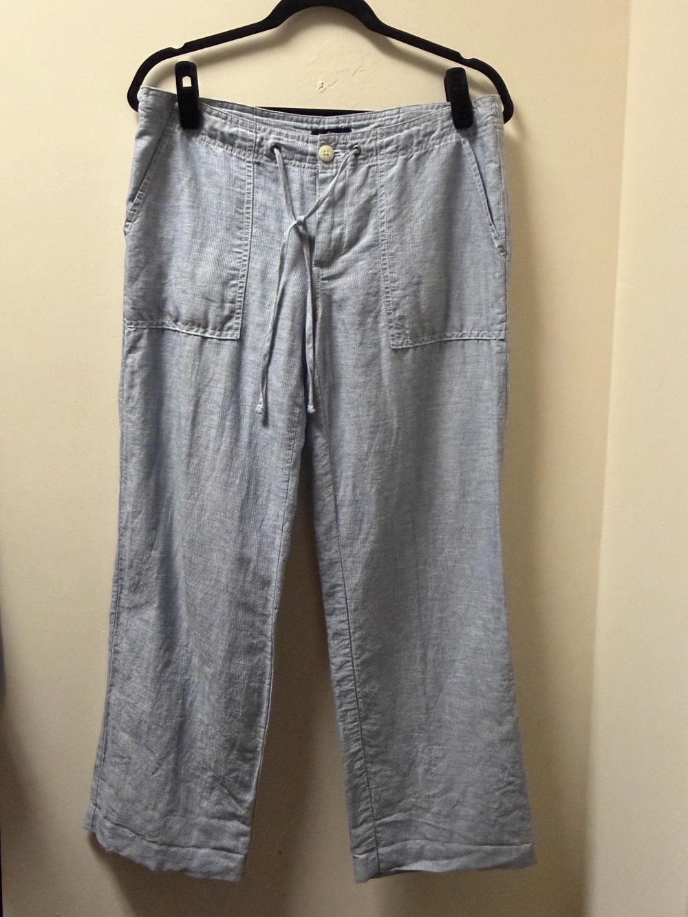 GAP Linen-Blend Blue and White Mini Stripes Drawstring Pants Size 6R